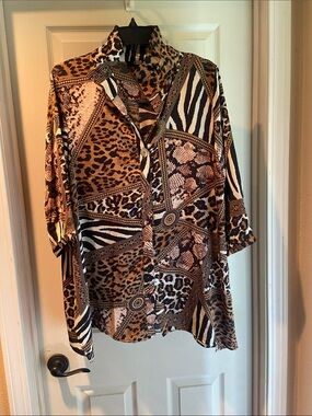 Lior Paris Mixed Animal Print Button-Down Shirt - Brown/Black